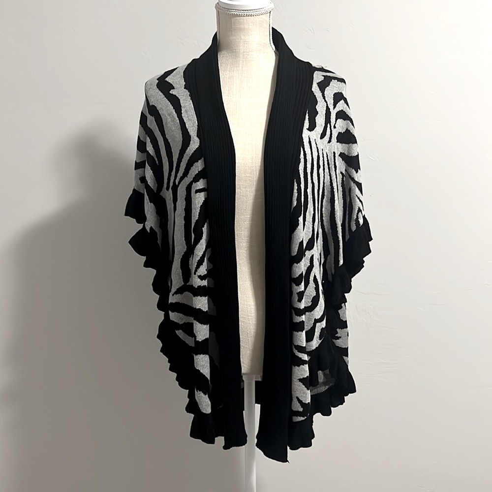 Joseph A Black and White Zebra Print Poncho